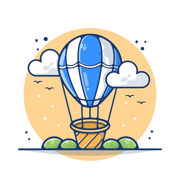 Hot Air Balloon Transportation   Illustration. Hot Air Balloon  Traveling Concept. Transportation with Clouds. Flat Cartoon Style