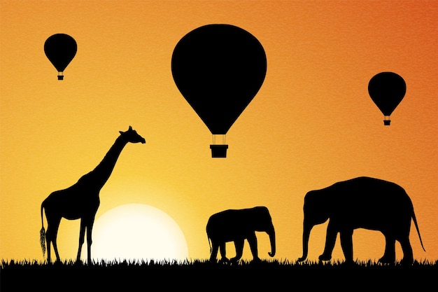 Hot air ballooning in Africa Vector illustration