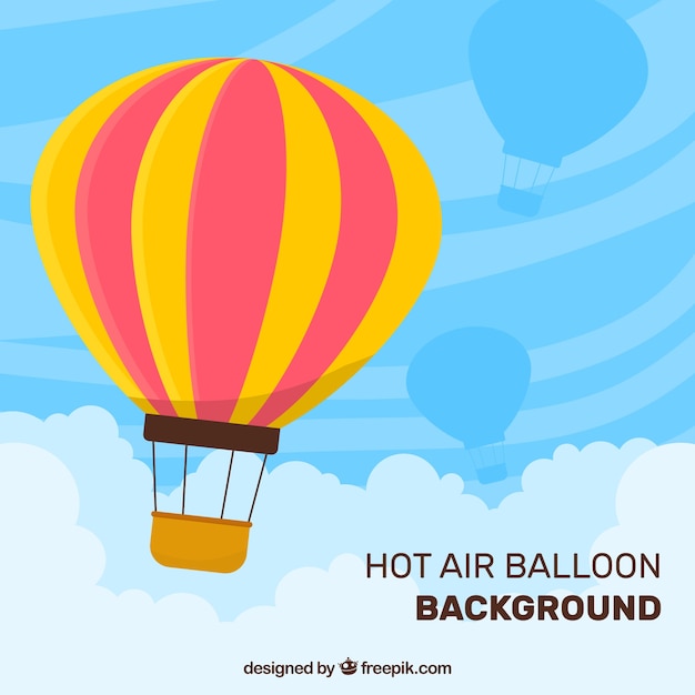 Hot air balloons background in the sky with clouds