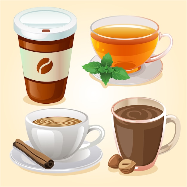 hot beverage icon set