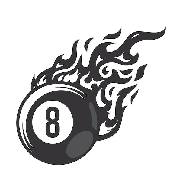 Hot Billiard Ball Number Eight fire logo silhouette pool ball club graphic design logos or icons vector illustration