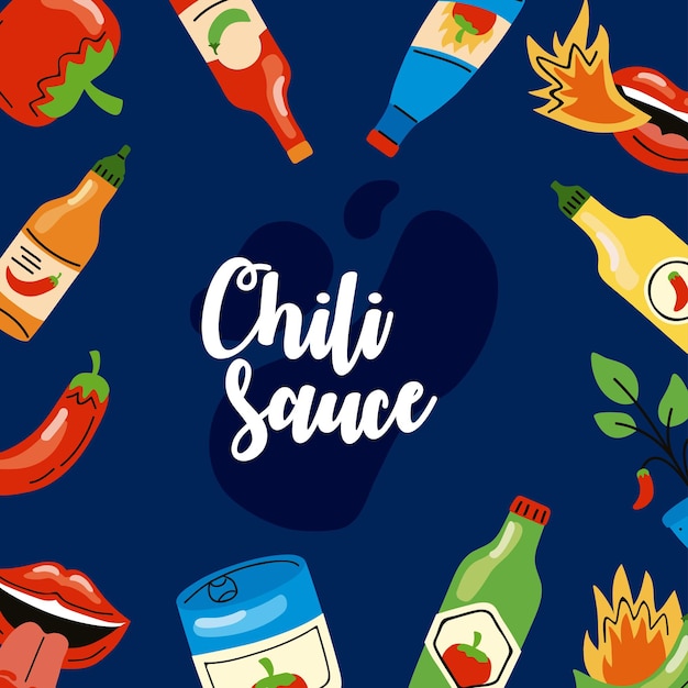 Hot chili sauce icons around