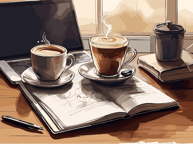 Hot_coffe_with_front_of_laptop_and_book_mog_Pen_ai_generate_illustration