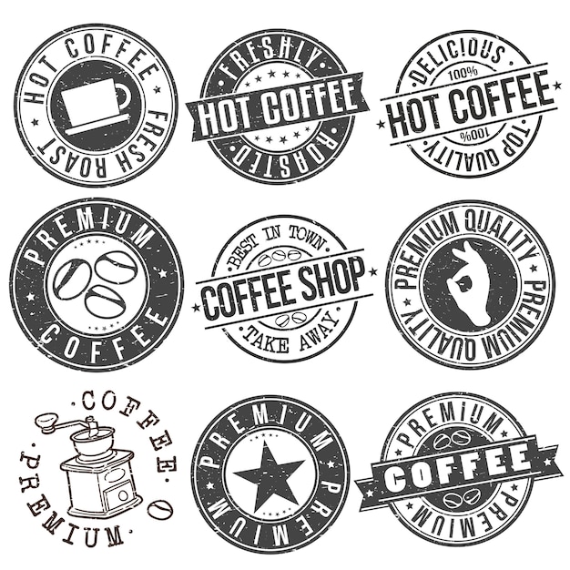 Hot Coffee Drink Cafeteria Stamp Vector Design Set