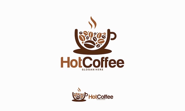 Hot coffee logo designs concept vector, Coffee cup and coffee bean logo symbol