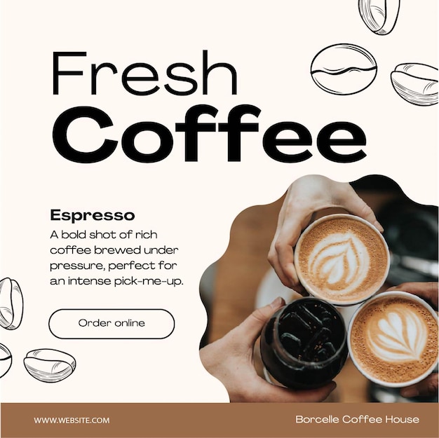 Vector hot coffee promotion banner and flyer design for coffee shops social media post banner template