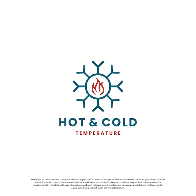 Hot and cold logo design for temperature snow and flame icon combination