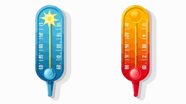 Hot and Cold Thermometer Icon Set on Hot Sunny Day