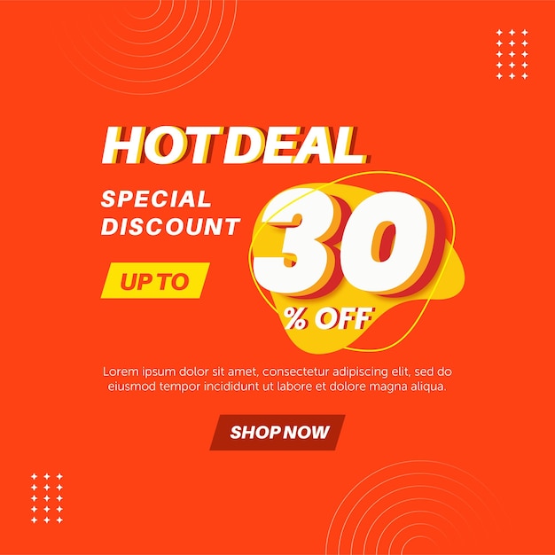 Hot deal 30 percent. Number special discount sign template design