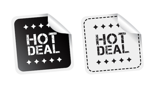 Hot deal sticker Black and white vector illustration