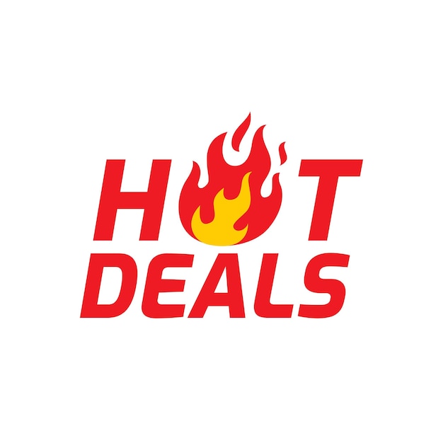 Hot Deals vector icon Flat promotion fire banner price tag hot deal sale offer price Isolated