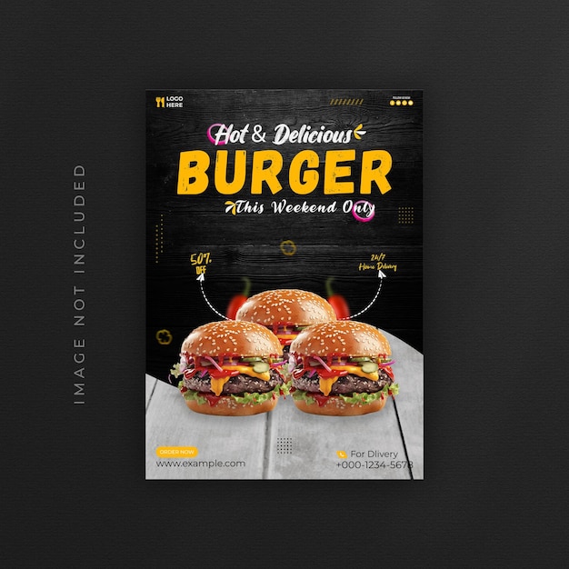 Hot and delicious burger flyer or poster template design