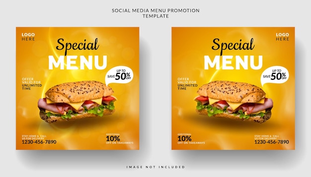 Hot and delicious burger and food menu social media banner template