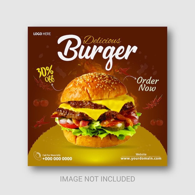 Hot and delicious burger food social media post template