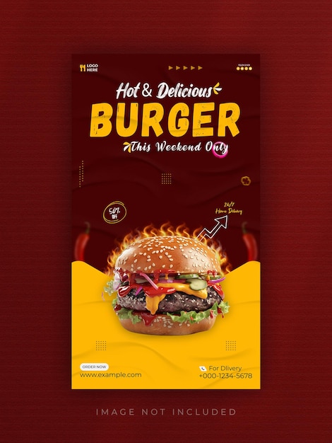 Hot and delicious burger instagram or facebook story template