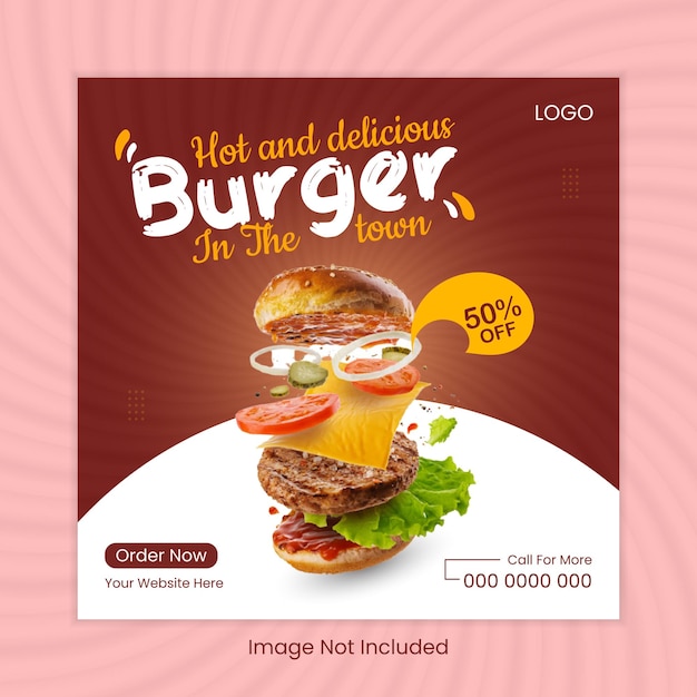 Hot and delicious burger social media post design template