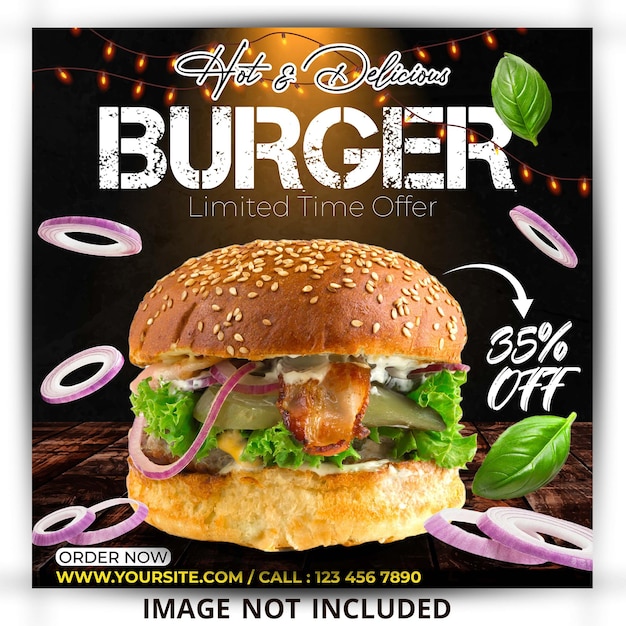 Hot and Delicious burger social media post template