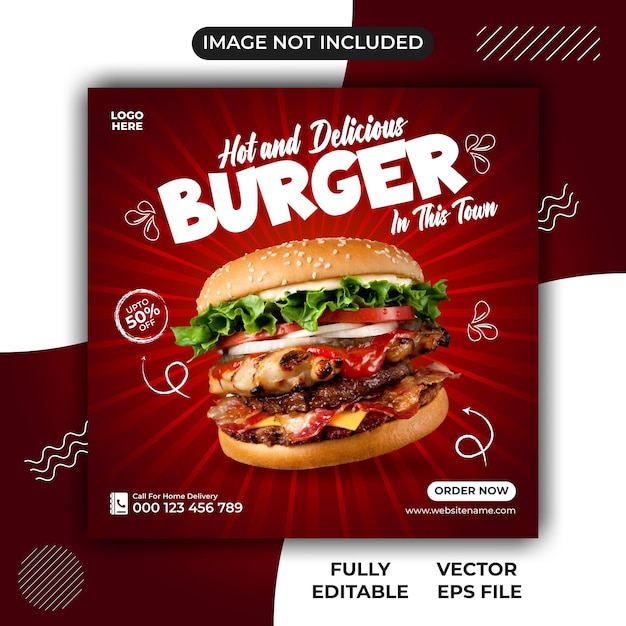 Hot and delicious burger social media post template