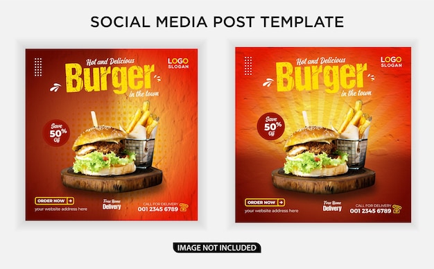 Hot and delicious burger social media post