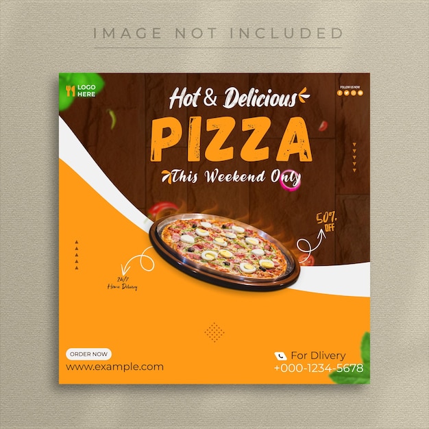 Vector hot and delicious pizza social media post template design