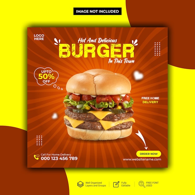 Hot and delicious special burger social media post Premium Vector template