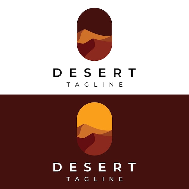 Hot desert and dunes abstract logo template vector design with cactus showing sand dunes isolated background