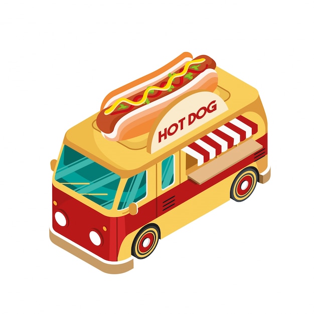 Hot Dog Meals Isometric Food Truck Vehicle Illustration