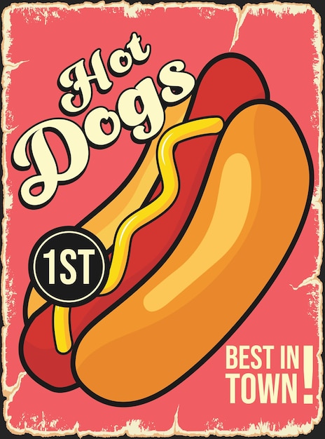 Hot dog street food restaurant sign post vector template