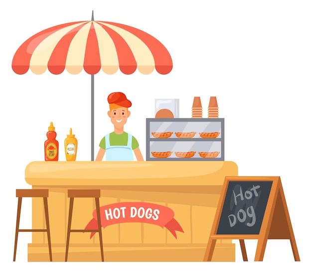 Hot dog vendor stall Street retail cartoon stand