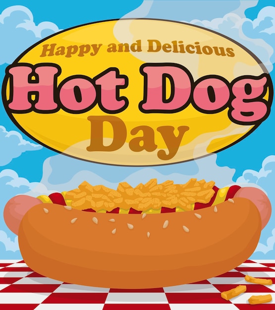 Hot dog view to celebrate its day in a picnic