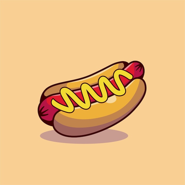 Hot Dog With Mustard Hand Drawn Illustration