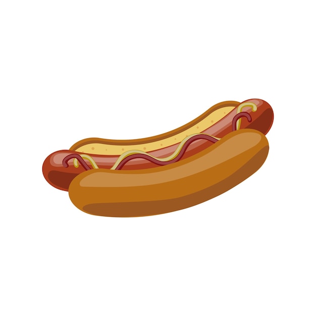 Hot dog with mustard and ketchup vector illustration isolated on white background