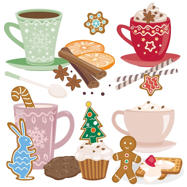 Hot drinks vector illustration Coffee and sweets