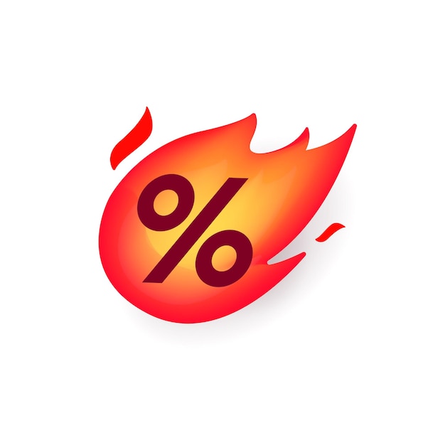 Hot fire with percent icon symbol vector