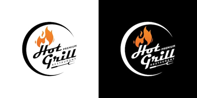 Hot grill logo template vector