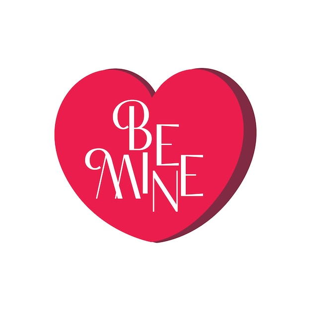 Hot pink heart shape with be mine lettering word art in free premium vector illustrations