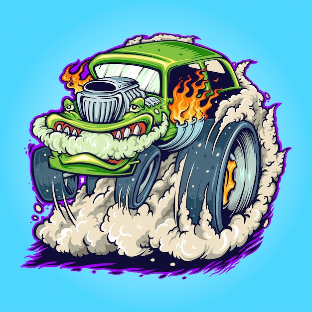 Hot Road Car Monster Vape Vector illustrations for your work Logo, mascot merchandise t-shirt, stickers and Label designs, poster, greeting cards advertising business company or brands.