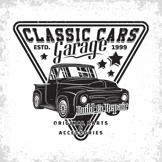 Hot Rod garage logo , emblem of muscle car repair and service organisation, retro car garage print stamps, hot rod typography emblem, 