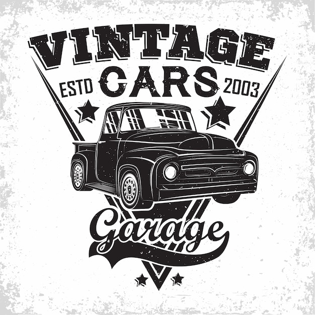 Hot Rod garage logo , emblem of muscle car repair and service organisation, retro car garage print stamps, hot rod typography emblem, 