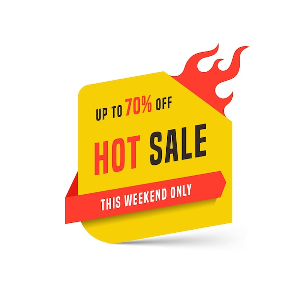 Hot sale banner design template Flat fire flame speech bubbles special offers discounts vector illustration