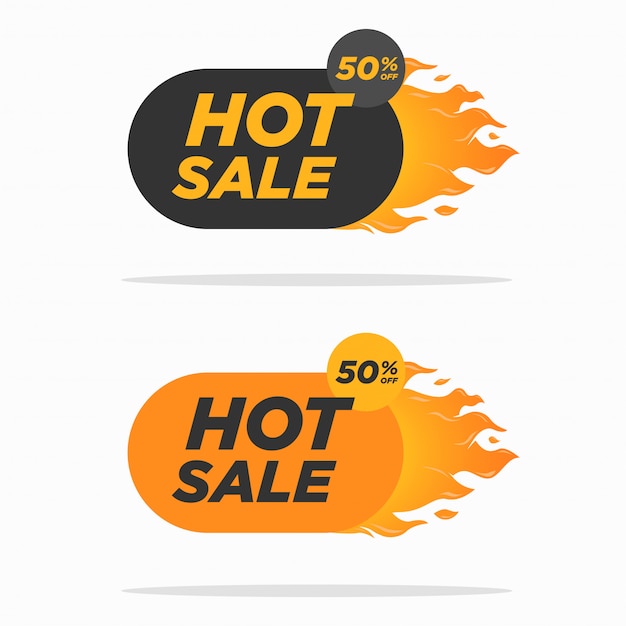 Hot sale discount 50% off flat design template with flames set