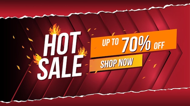 Hot Sale flyer banner fire layout on red background with discount percents off Template design for list page mockup brochure style banner idea cover booklet print flyer and book