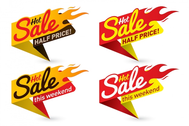 Hot sale price offer deal vector labels templates stickers designs with flame