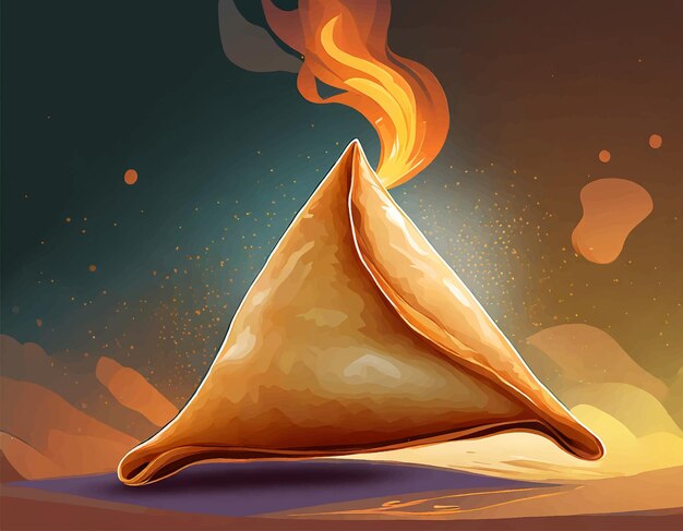 Hot samosa traditional india food in cartoon