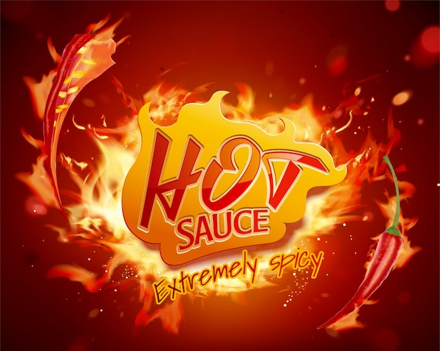 Hot sauce with burning fire in 3d 