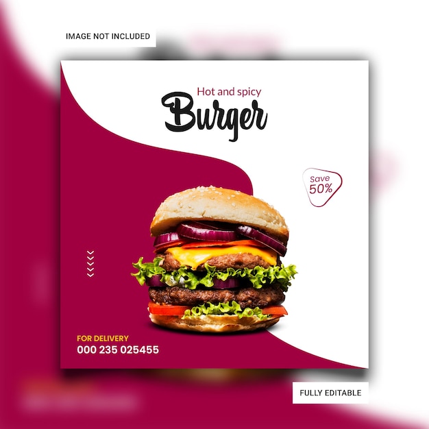 Vector hot amp spicy burger and food menu social media banner template