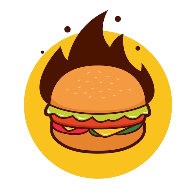 Hot spicy cheese burger illustration with flame fire