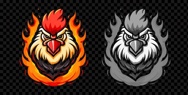 Vector hot spicy chicken vector logo design rooster mascot emblem with chicken head in flames