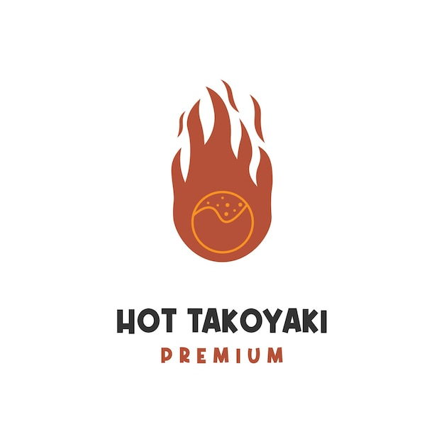 Hot And Spicy Fire Takoyaki Illustration Logo