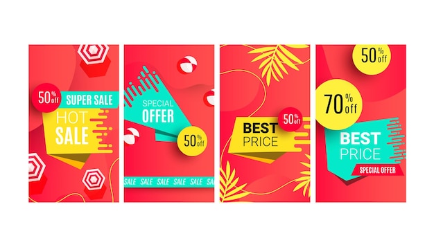 Hot summer sale editable template with tropical leaves and forms